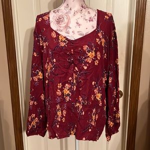 NWT Womens Maurices Size 2x Burgundy Long Sleeve Top